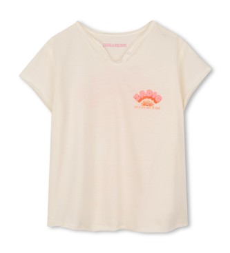 Zadig & Voltaire para niña. X60530 Camiseta Heart On Fire beige (14años= 156/162cm), Casual, Algodón, Manga corta, moda infantil