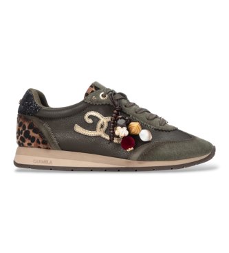 Carmela para mujer. 16423405-KAKI Zapatillas de Piel 164234 verde (36), Plano, Cordones, Casual