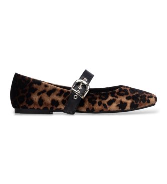 Xti para mujer. 14648501-MARRON Bailarinas 146485 marrón (36), Plano, Hebilla, Casual, Animal print, Terciopelo