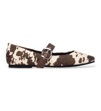 Xti para mujer. 14648504-COW Bailarinas 146485 marrón (36), Plano, Hebilla, Casual, Animal print